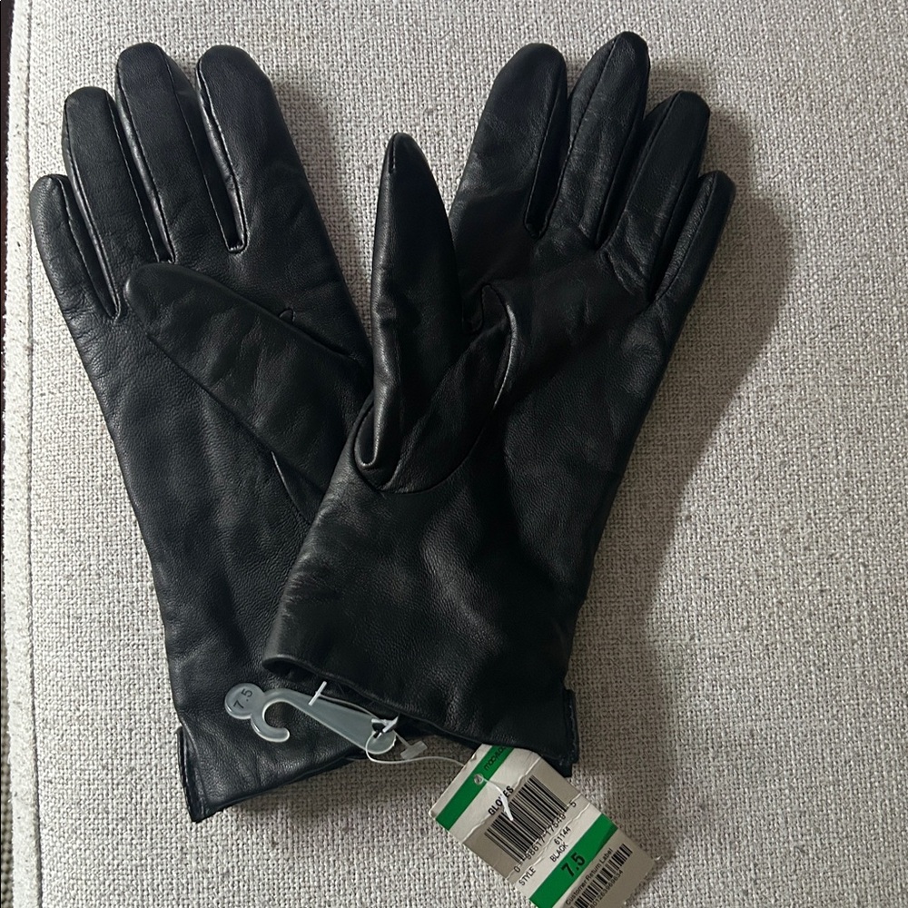 NEW charter club black leather warm gloves 7.5